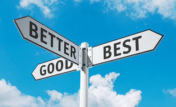 Signs saying "Better," "Good," and "Best"
