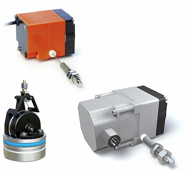 Three SIKO draw wire encoders for different measuring lengths