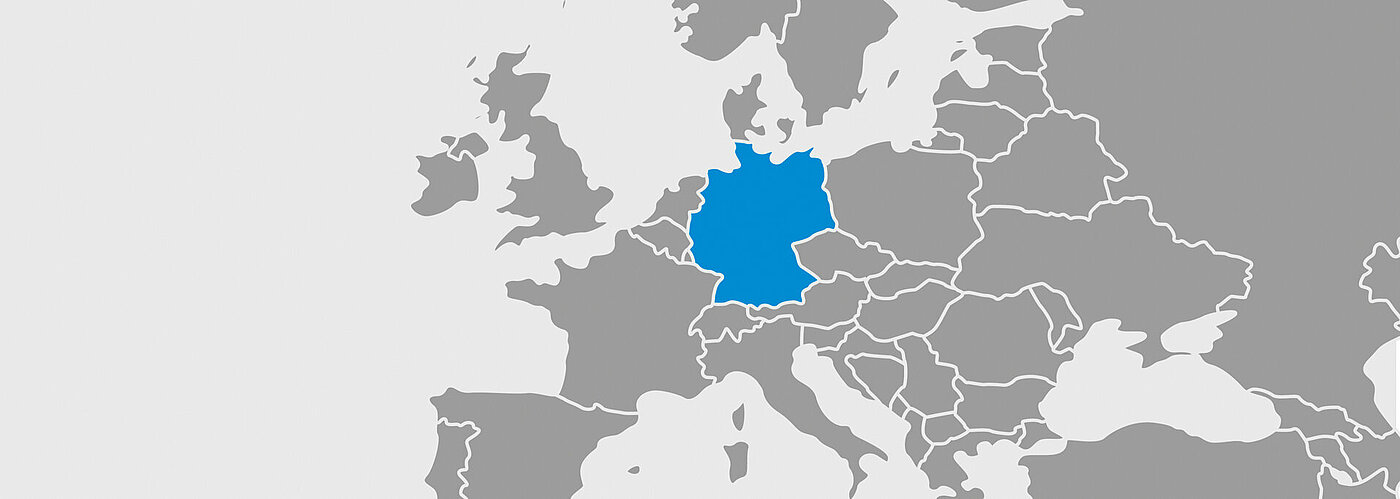 Weltkarte mit Deutschland blau markiert