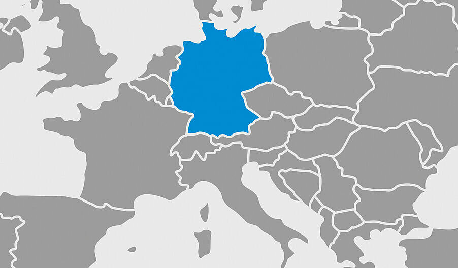 Carte du monde avec l'Allemagne marquée en bleu