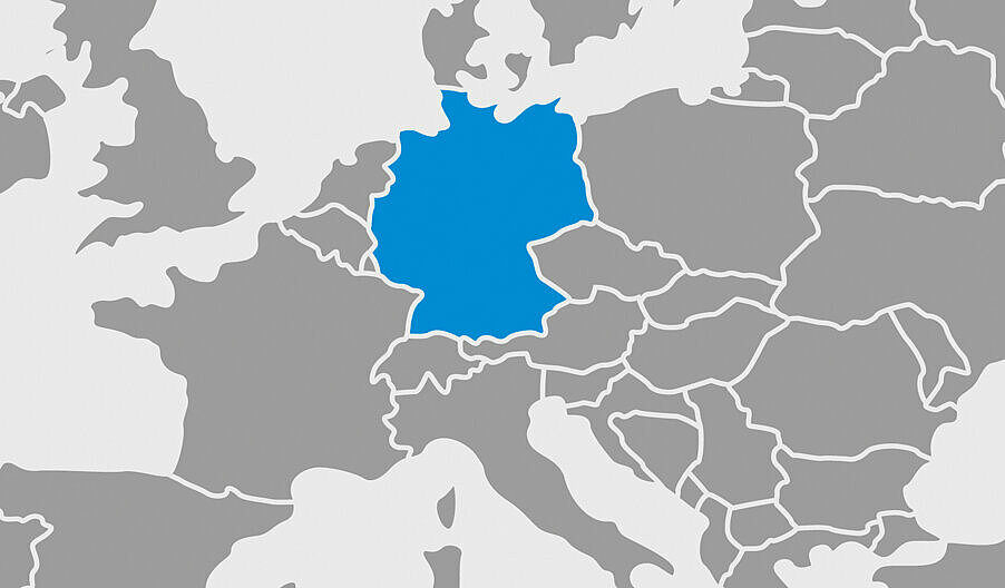 Mappa del mondo con la Germania contrassegnata in blu