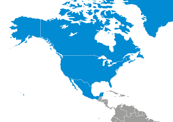 Map with focus on North America