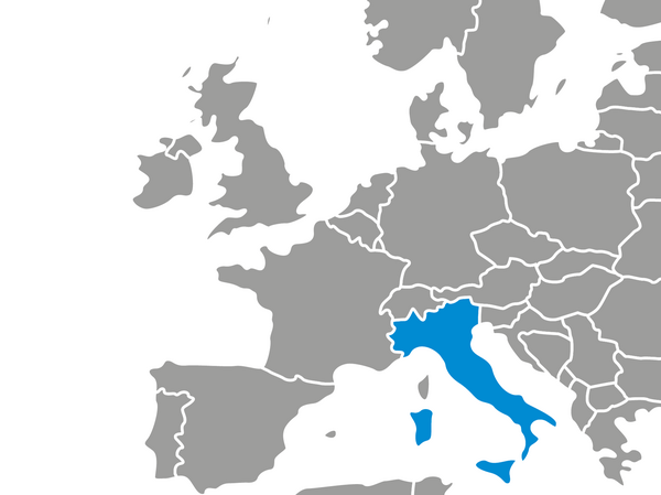 Landkarte mit Fokus auf Italien