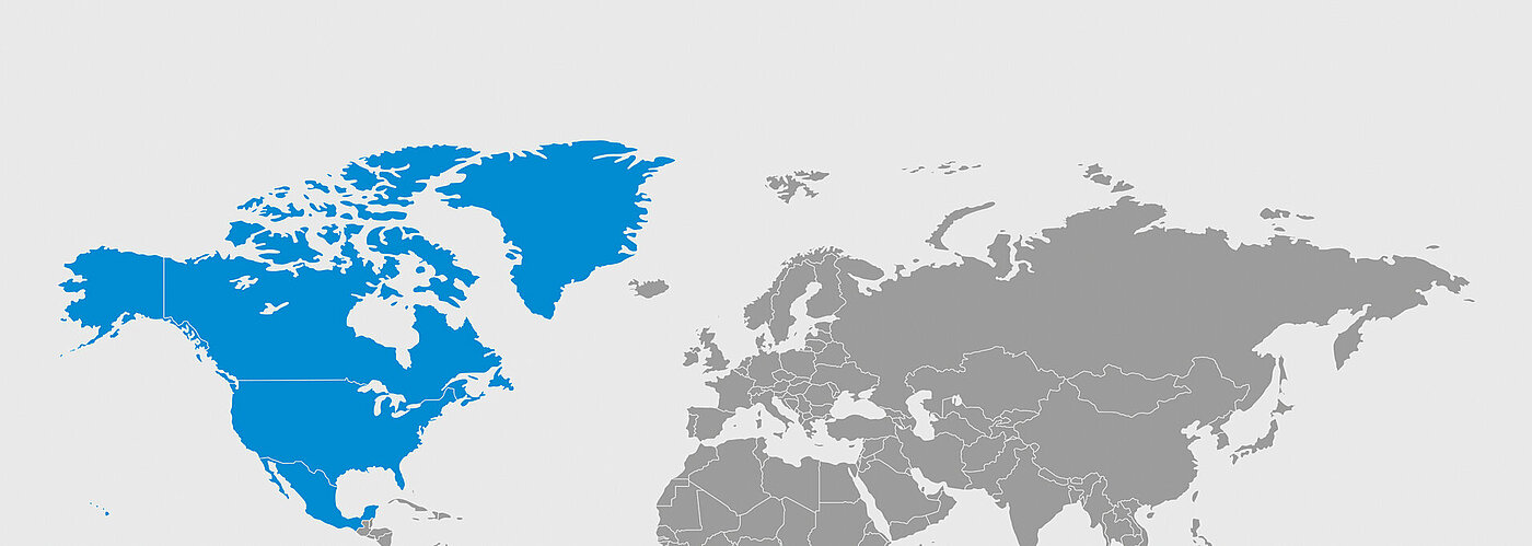 Mapa mundial con América del Norte marcada en azul