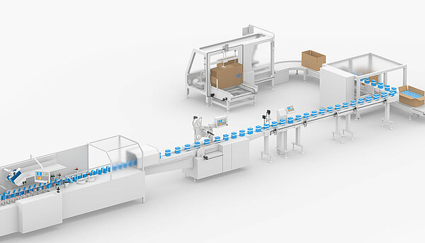 Packaging system with position indicators and positioning drives