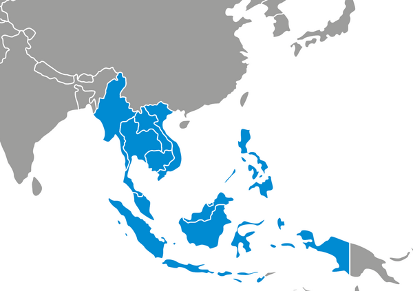 Landkarte mit Fokus auf Südostasien