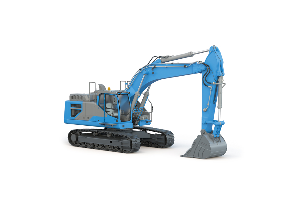 Modelo de aplicación excavadora de cadena en azul