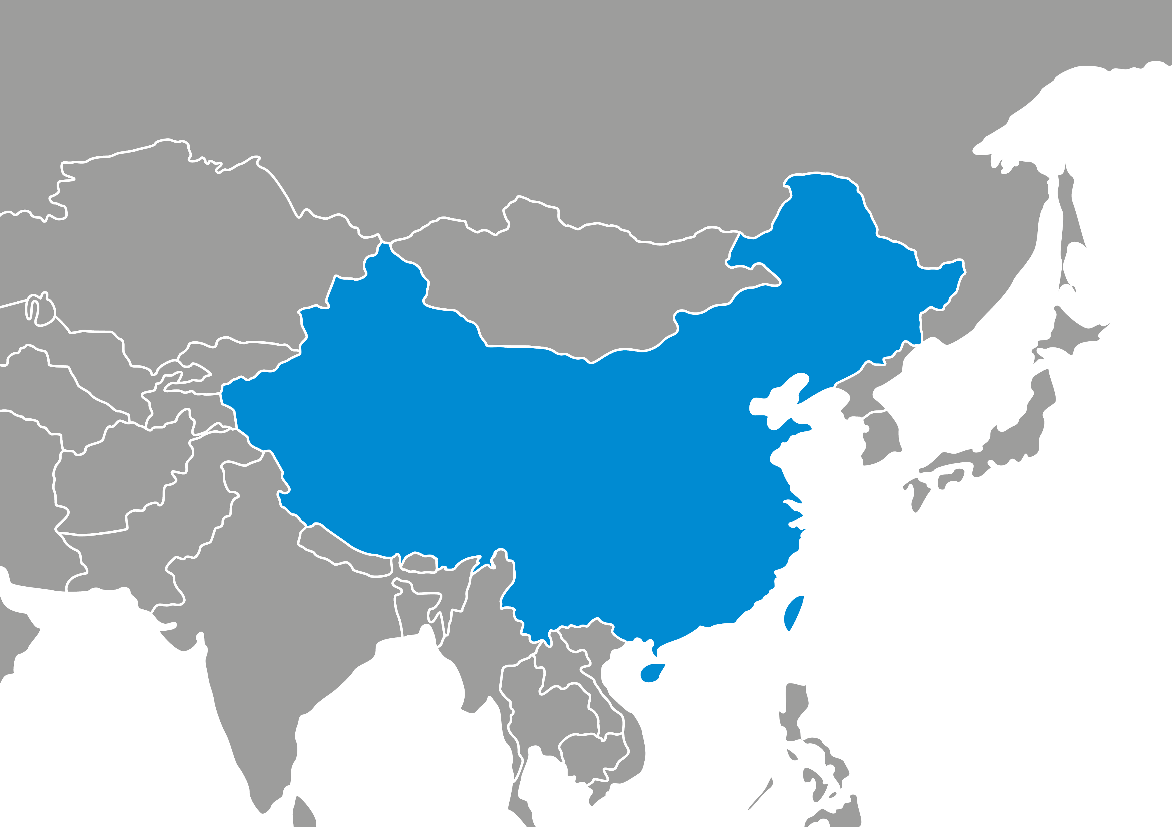 Map with focus on China