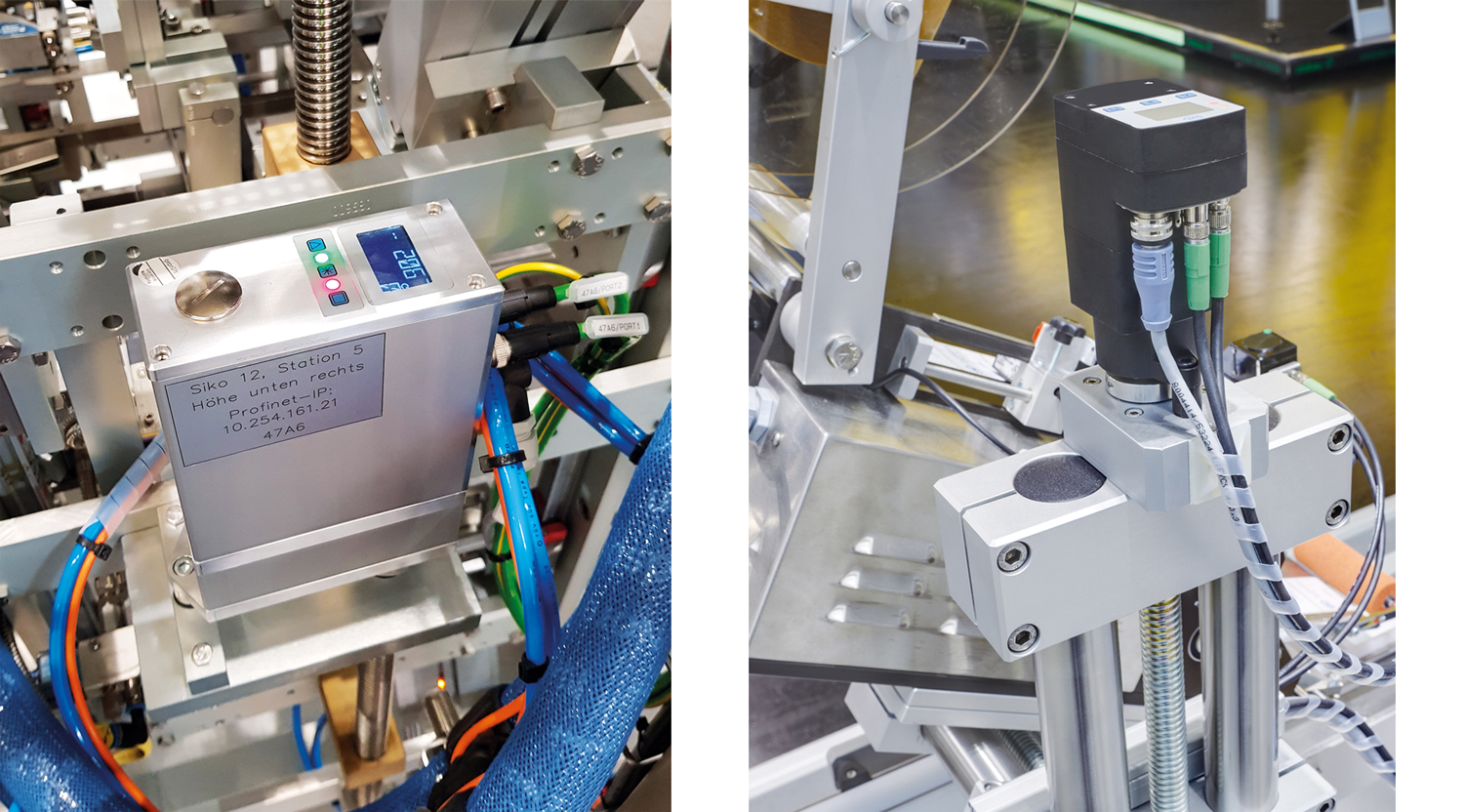 Entraînements de positionnement SIKO de type AG24 et AG05 installés sur des machines d'emballage et d'étiquetage